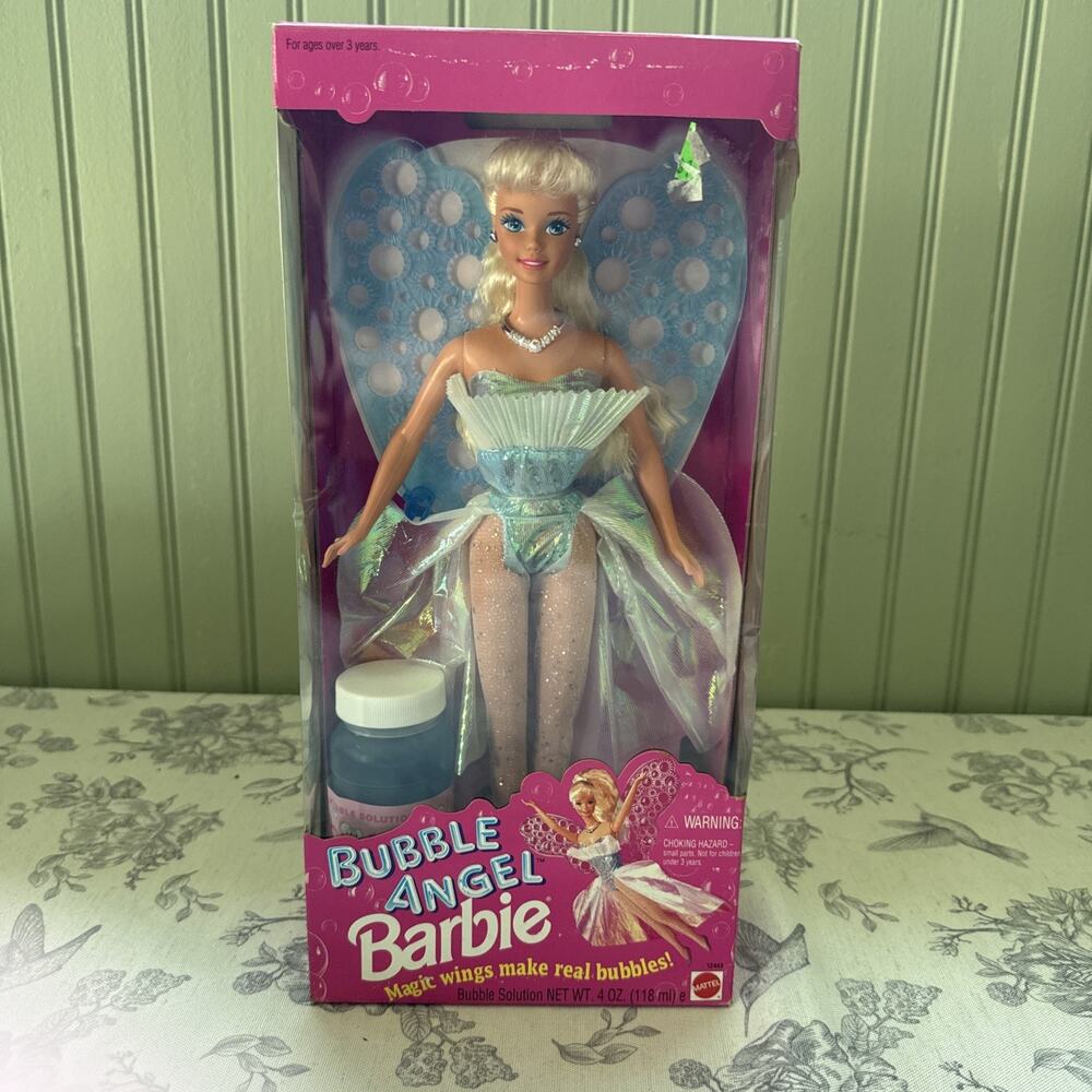 Vtg 1994 Barbie Bubble Angel Doll Bubble Solution Magic Wings Mattel 12443 NIB